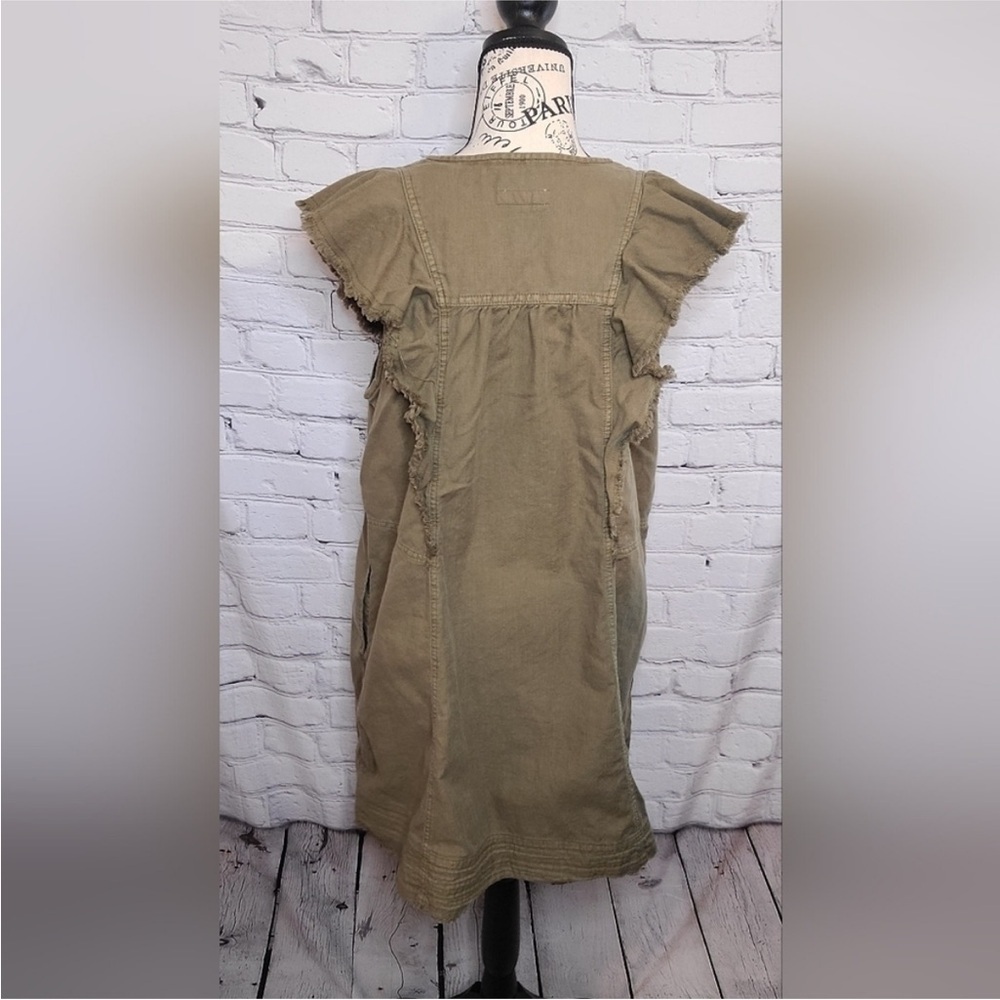 Pilcro Flutter-Sleeve Buttondown Tunic Dress in Moss Brown - Size L - Picture 5 of 14